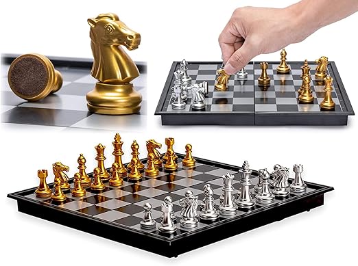 Big Size 12.5\" Square Magnetic chess Board & Foldind large UB Golden & Silver color.  Exquisite and Durable Easy to carry Magnetic Easy to folding 12.5" Square