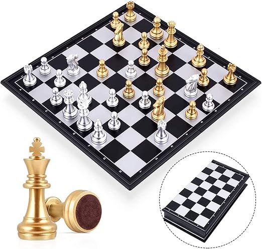 Big Size 12.5\" Square Magnetic chess Board & Foldind large UB Golden & Silver color.  Exquisite and Durable Easy to carry Magnetic Easy to folding 12.5" Square