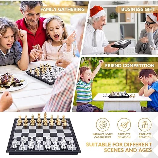 Big Size 12.5\" Square Magnetic chess Board & Foldind large UB Golden & Silver color.  Exquisite and Durable Easy to carry Magnetic Easy to folding 12.5" Square