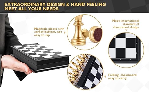 Big Size 12.5\" Square Magnetic chess Board & Foldind large UB Golden & Silver color.  Exquisite and Durable Easy to carry Magnetic Easy to folding 12.5" Square